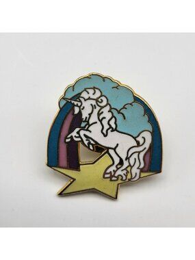 Fab 80's unicorn rainbow star enamel pin whimsical flamboyant festival hat bag